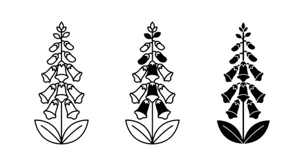 Digitalis Foxglove Flower Icons, Botanical Vector Illustrations, Woodland Plant Graphics, Nature Element Set © Sharmin