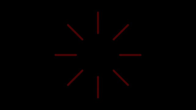 Abstract Red Radial Line Loop Animation, Minimal Glowing Rays Expanding from Center on Transparent Background, Modern Motion Graphics Overlay for Creative Projects