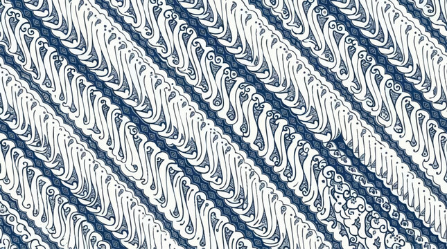 Traditional parang batik pattern in blue and white hues