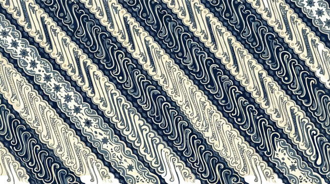 Traditional parang batik ornament with diagonal navy and beige motifs