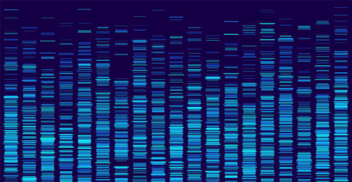 Genomic data visualization. Abstract DNA sequencing and genome mapping graphics. Scientific concept for medical research, biotechnology, and genetic testing. Vector illustration.