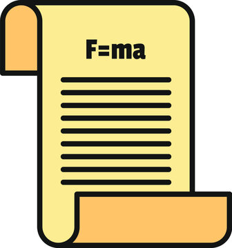 Physics formula fma on a yellow scroll representing newton's second law