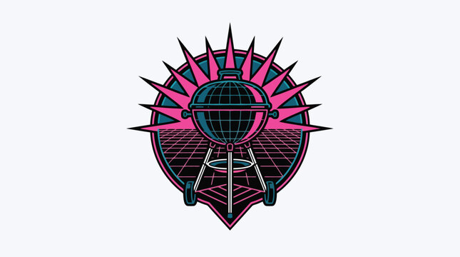 Futuristic cyber robot emblem vector logo design.