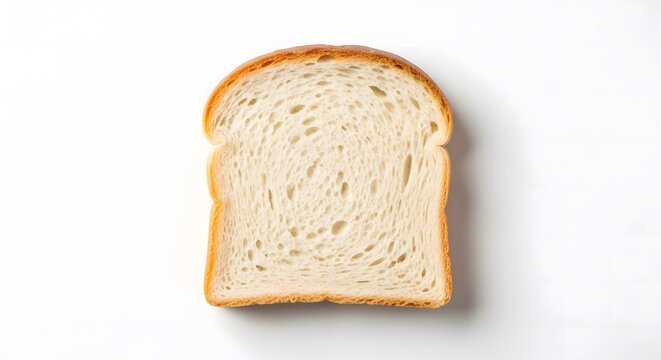 Single slice of fresh white bread on white background