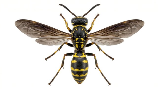 Potter Wasp with Wide Open Wings on Display in Macro Photography