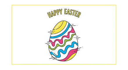 Naklejka premium Happy Easter Egg with Colorful Wavy Stripes and Yellow Border