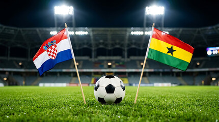 Naklejka premium Croatia vs Ghana, national flags before world championship. Football World Cup Match.