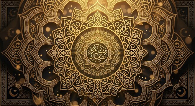 Exquisite Islamic mandala background with intricate golden geometric patterns