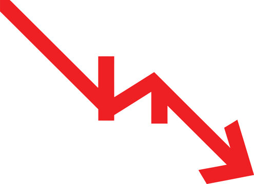 Red arrow pointing down showing a sharp decline or financial loss concept