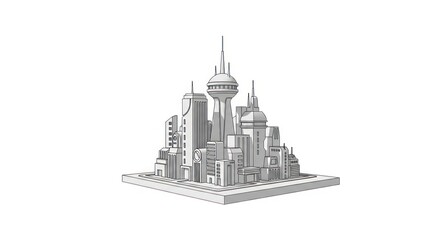 Fototapeta premium Futuristic city skyline with central observation tower