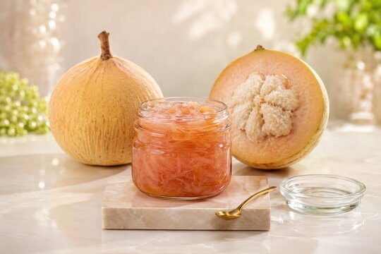 Santol preserve with fresh fruit and open santol half on table