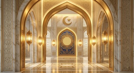 Obraz premium Premium Ramadan Background with Intricate Golden Islamic Ornament
