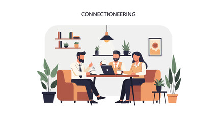 Fototapeta premium Business Professionals Collaboration and Networking Illustration - Connectioneering Concept for Teamwork, Brainstorming, and Professional Communication