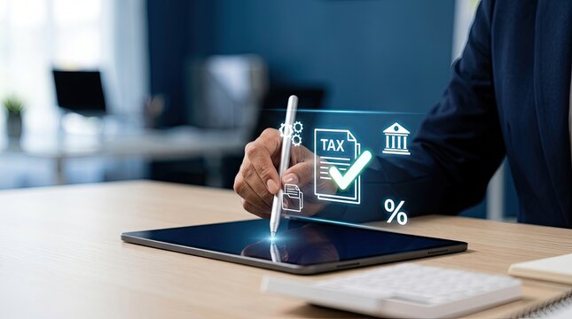 Digital Tax Payment and Financial Management on Tablet.