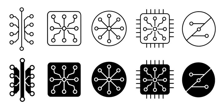 Circuitry icons set showing electronic components with circuitry