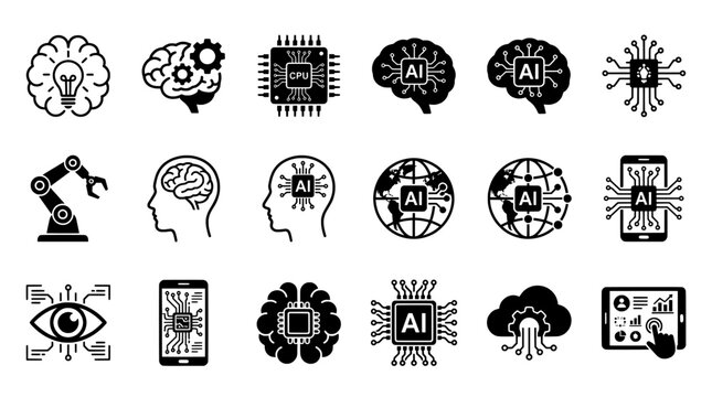 Artificial intelligence icons set for technology and computing design