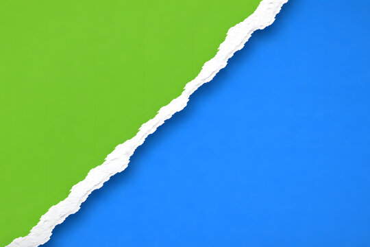 Torn paper edge dividing green and blue background, ripped cardboard texture border, abstract copy space design, layered colorful backdrop, creative banner template, modern minimal composition for adv