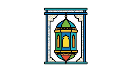Fototapeta premium Colorful Islamic Lantern with Geometric Patterns, Ramadan Decoration