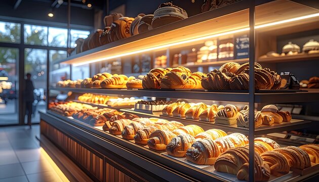 A bakery display case filled with assorted pastries (11)