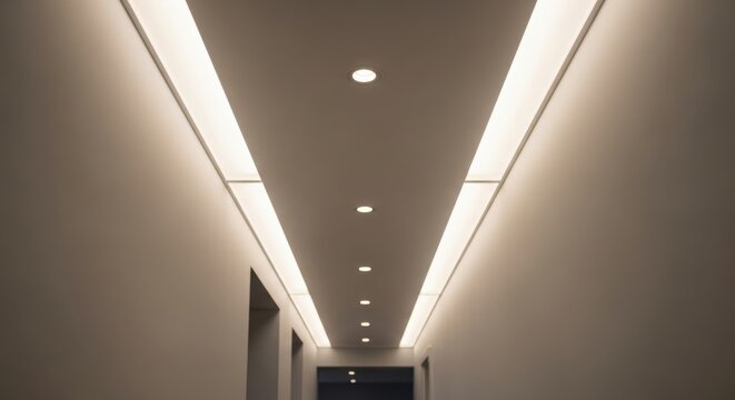 Recessed LED Strip Lighting Illuminating a Modern Interior Architectural Hallway