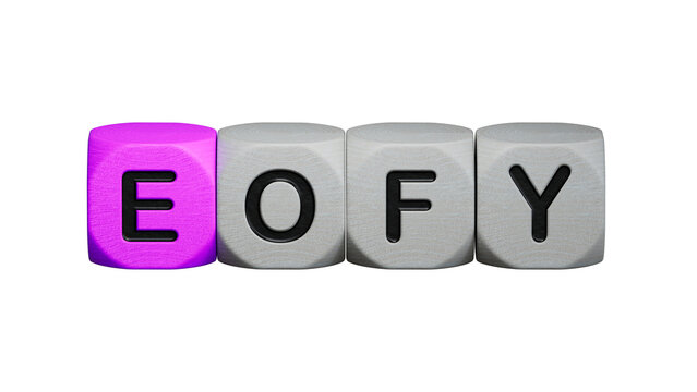 multi-colored wooden cubes with the text EOFY.close up of wooden elements,Business Concept.Supports PNG files with transparent backgrounds.