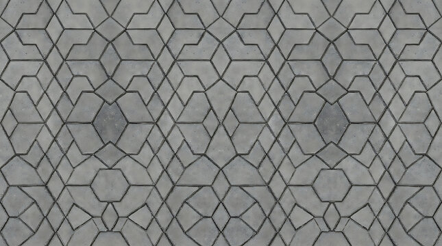 Grey geometric concrete paving stones texture background with interlocking patterns for urban architectural outdoor flooring and sidewalk design