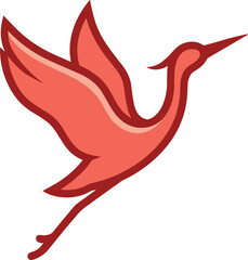Fototapeta premium Elegant red crane bird flying with wings spread up. A stylized red crane bird is soaring through the air with open wings