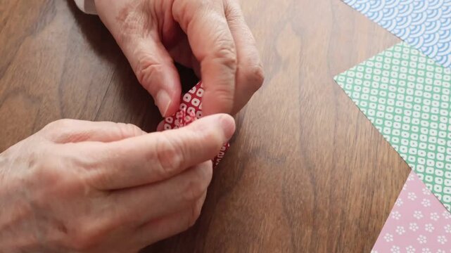 Elderly Person Enjoying Origami Craft Activity Indoors
