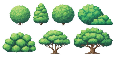 Set of various green trees and bushes with different shapes for garden and landscape design ©  Designer
