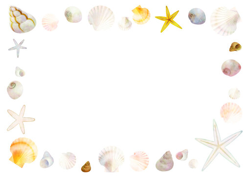 A frame decorated with seashells
