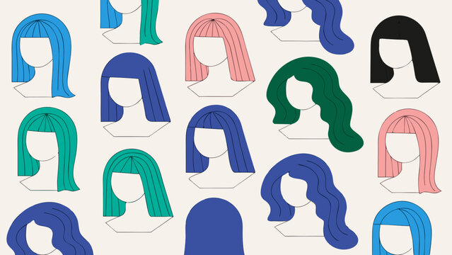 Hair Wig Icon Sheet Colorful Hairstyle Pieces And Beauty Salon Accessories Set