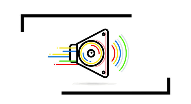 Abstract Sound Wave Speaker Icon with Colorful Data Streams