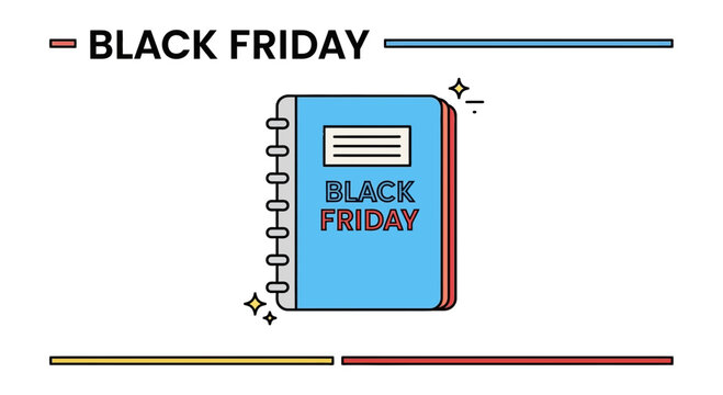 Black Friday Notebook with Sales List and Discount Icons
