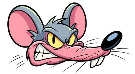 Fototapeta premium An angry cartoon mouse with large ears and sharp teeth appears menacingly from the side.