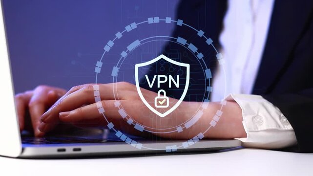 Protecting online privacy with a VPN while working on a laptop at night.