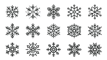 Minimalist geometric snowflake line art icons for winter design © M. Nastain