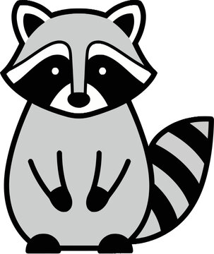 Cute Cartoon Raccoon Face Closeup.