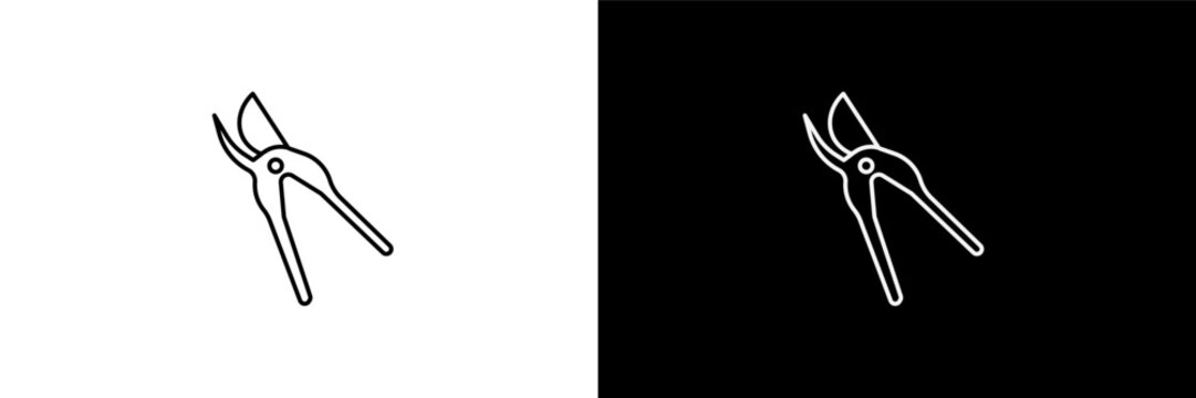 pruners outline icons in farming and gardening category. White and Black style linear pruners icon