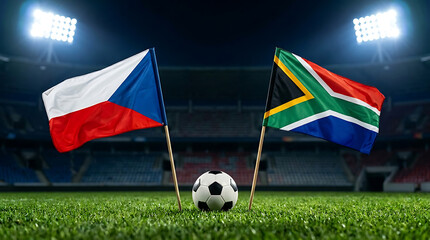 Fototapeta premium South Africs Vs Czechia, national flags before world championship. Football World Cup Match.