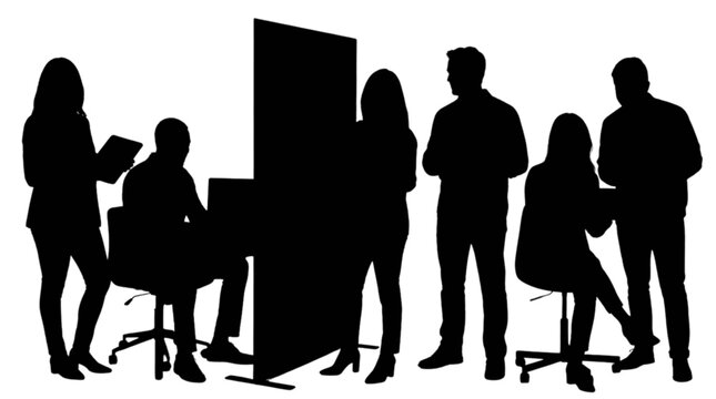 Silhouette group of people in a meeting with projector Vector