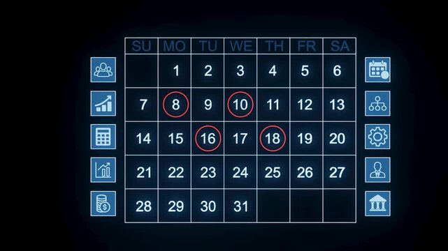 Calendar layout showing days and activities marked for the week of October with specific numbers highlighted.