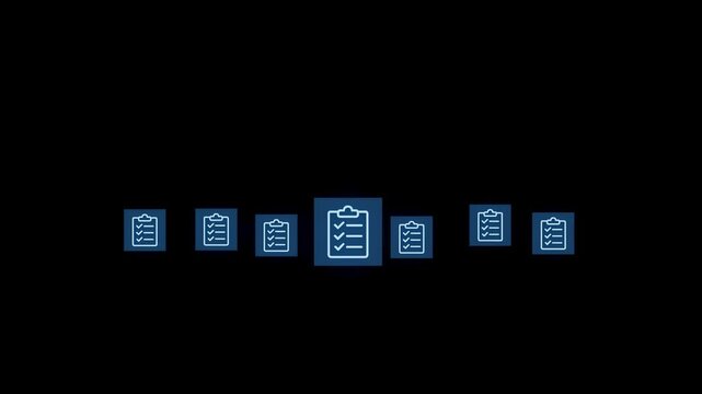 Checklist icons arranged in a straight line for project management and task tracking.