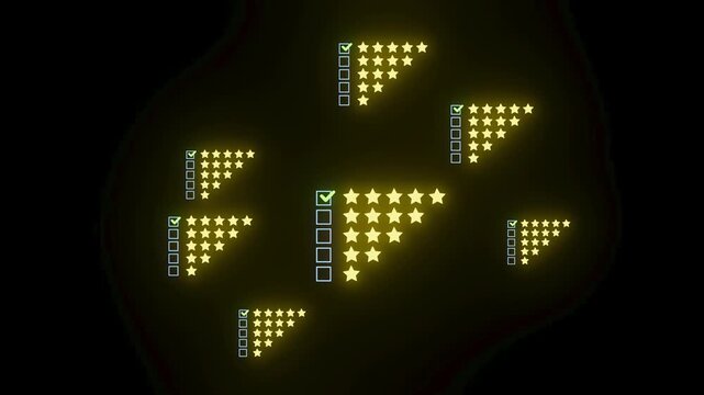 Star ratings displayed on a dark background with a pattern of checkboxes and stars in various arrangements during a graph business presentation.