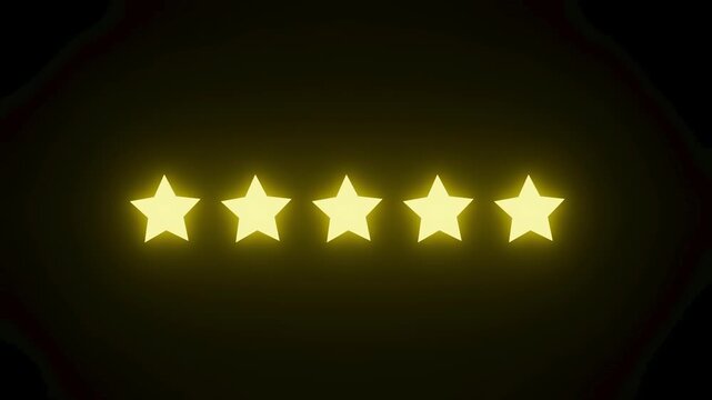 Five glowing stars in a dark background represent high ratings or reviews from users or customers.