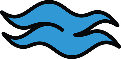 Ocean Waves Icon with Blue Water Surface and Black Outlines, Stylized Vector Graphic for Travel, Marine, and Navigation Themes © MD
