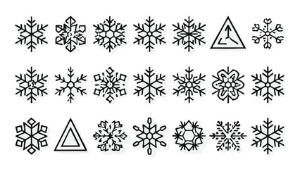 Minimalist black snowflake icons for winter holiday design © M. Nastain