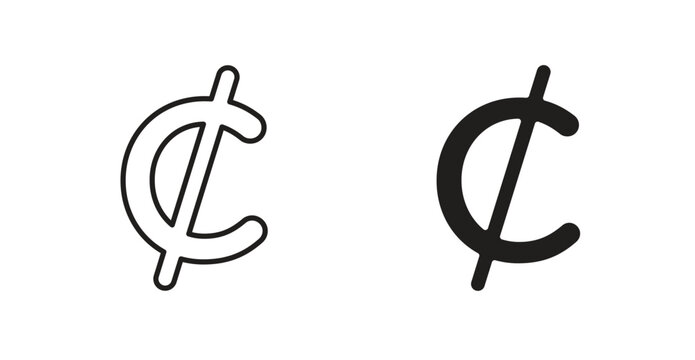 Cedi sign set in black and blue colors on white background