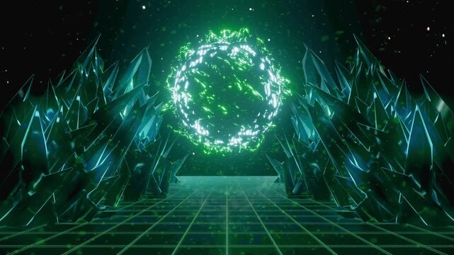Cyber Crystal Corridor Green Core Seamless 4K VJ Loop