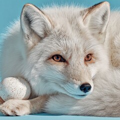 Naklejka premium Whimsical easter encounters with a playful fox. Upscale style. Captivating easter card: fox, egg, and blossoms in spring setting. Majestic beauty. Opulent look.