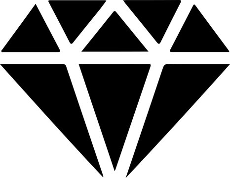 Black silhouette diamond gemstone icon featuring geometric facets minimalistic jewel illustration representing luxury brilliance value and precious stone